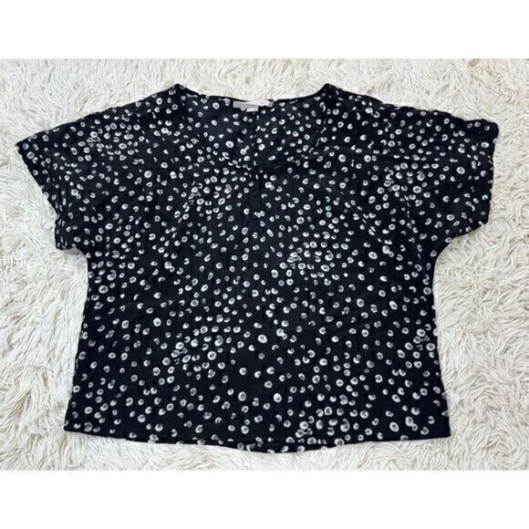 Adorable Black, Blue, Gray and White Spotted Crop top blouse by Forever 21 size - Picture 1 of 8